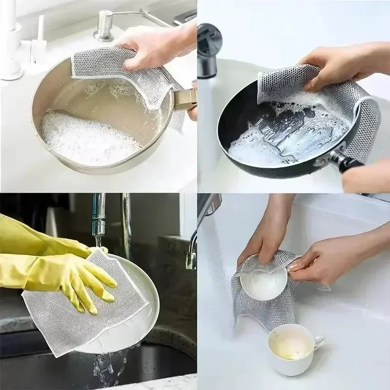 Pano de prato de tecido prateado dupla face, absorvente, antiaderente, pano de prato de óleo, limpeza doméstica, remoção de óleo, limpeza de cozinha
