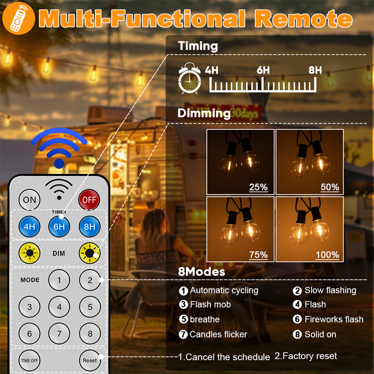 50FT 100FT 24V G40 Luci a stringa solare LED per esterni infrangibile Lampada a sospensione ricaricabile ad energia solare per l'arredamento del patio del pergola