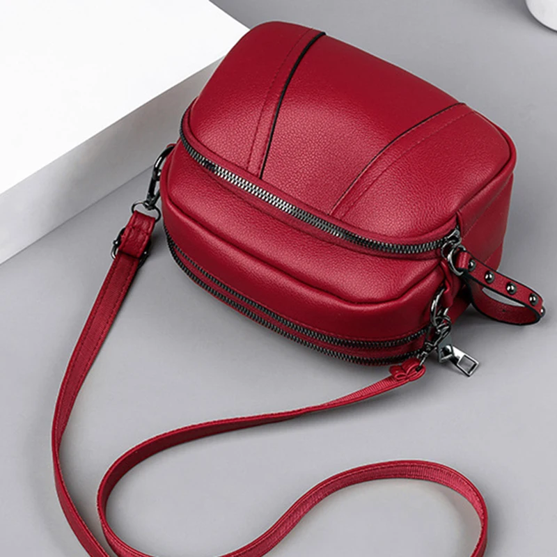 สีทึบแฟชั่นRivetซิปผู้หญิงโทรศัพท์มือถือกระเป๋าหนังนุ่มไหล่Crossbodyกระเป๋าสี่เหลี่ยมเล็ก