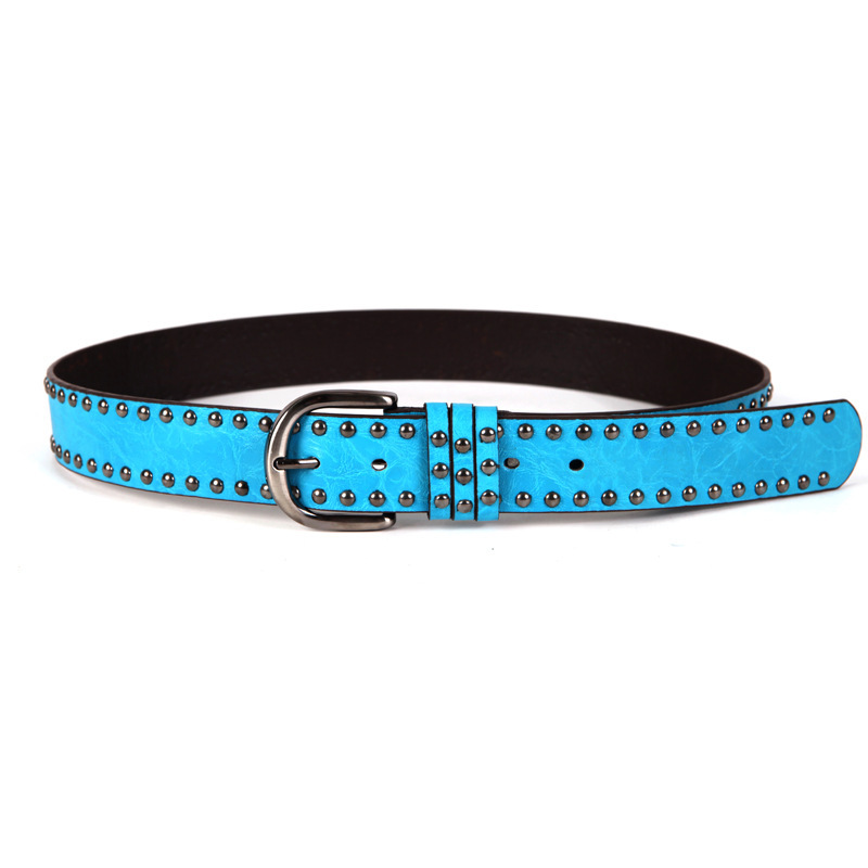 Cinturón de estilo Punk para mujer, hebilla de aleación de cuero PU que combina con todo, Color sólido, cinturón de diseñador azul con personalidad, venta al por mayor