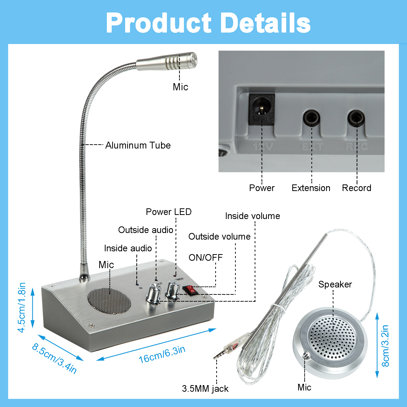 Home Security Zero-touch Loudspeaker Dual-way Interphone System For Bank Counter Ticket Office Hospital Window Intercom