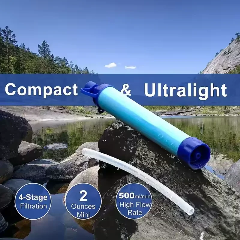 Filtro de água de emergência, purificador portátil de palha para aventuras ao ar livre, mochila, viagem, equipamento de sobrevivência, filtro para acampamento, caminhadas