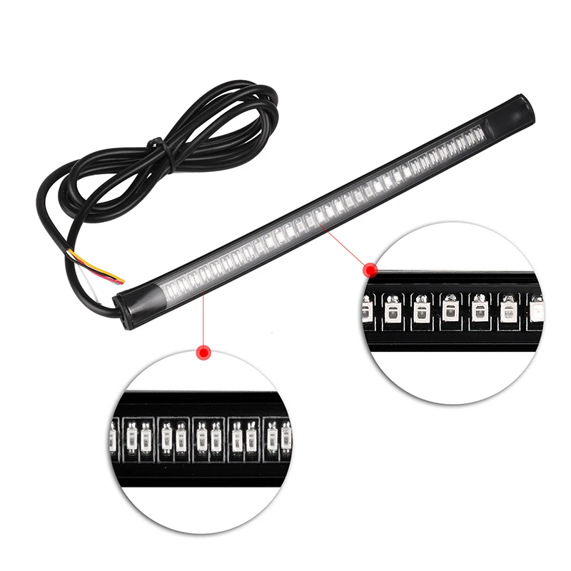 Motorcycle 48 LED Light Bar Flexible Strip Tail Turn Signal Tail Rear Brake Stop Bulb Lamp Brake Light 2835 3014 SMD Dual Color