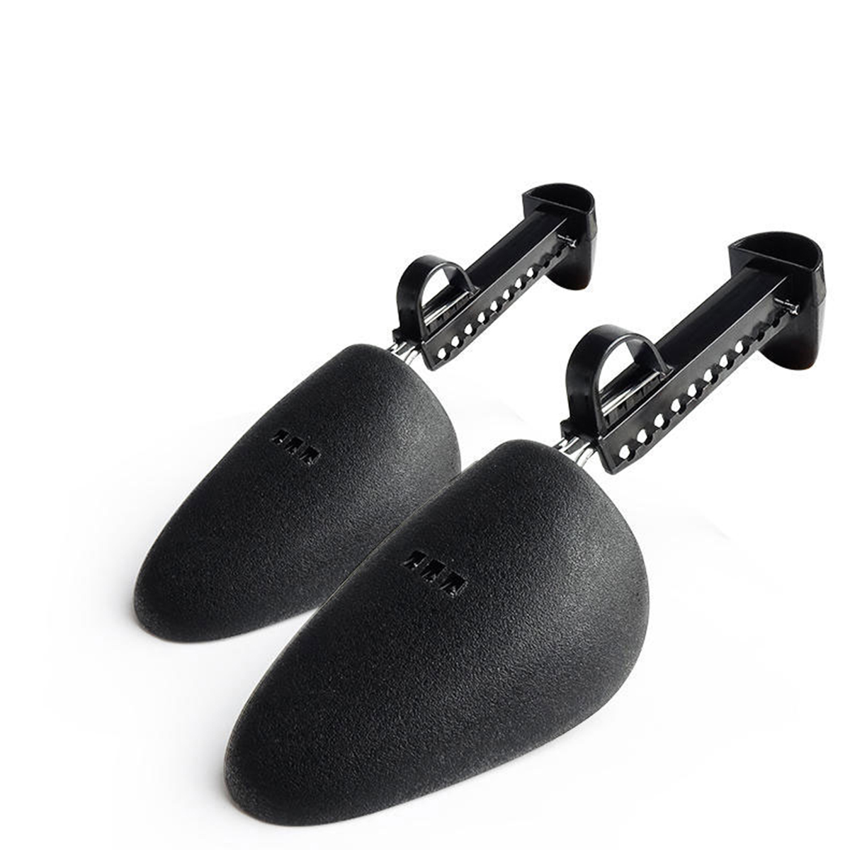 1 par de árvores de sapato de plástico ajustáveis pretas unissex, sapatas de couro pu duram, modeladores de sapatos esportivos, macas de sapatos, capas de sapatos.