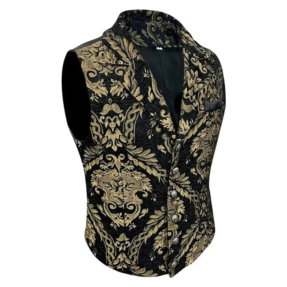 Masculino fino ajuste gótico steampunk colete padrão decorativo vitoriano cosplay colete formal terno de negócios colete