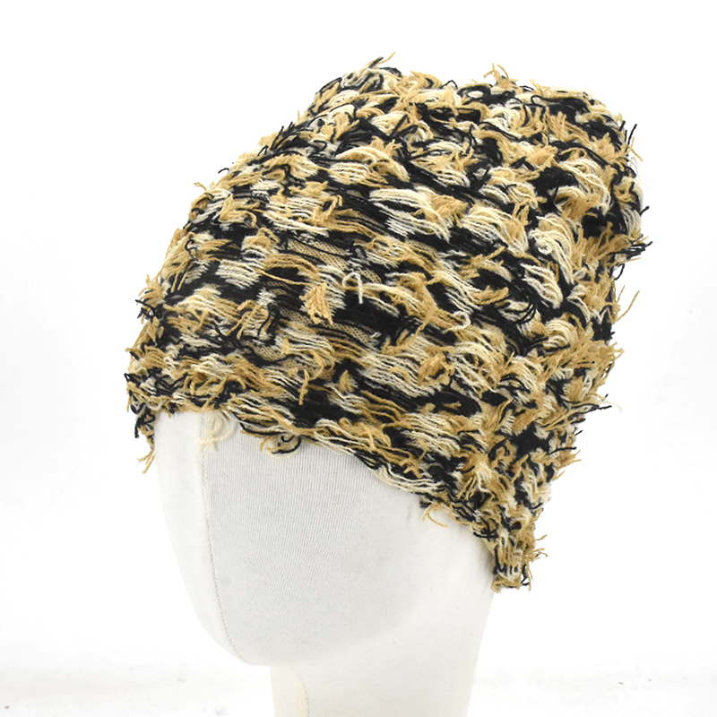 2024New ヒップホップ目出し帽ユーズド加工ニットキャップマスク女性屋外迷彩フリースファジースキー目出し帽ビーニー女性男性帽子