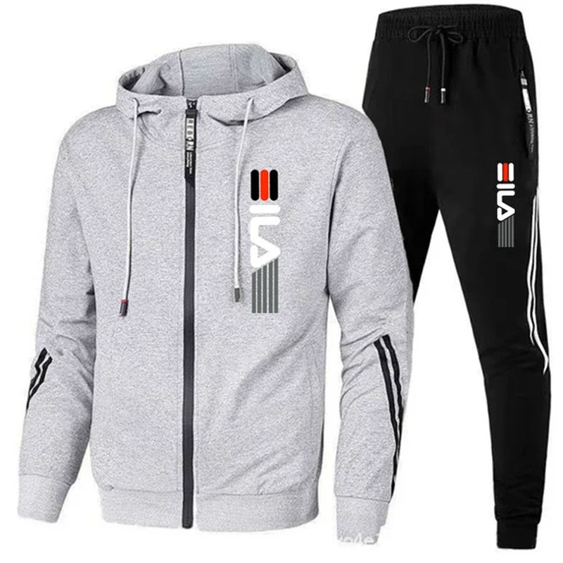 Chándal para hombre, chaqueta con capucha y cremallera + pantalones de chándal, conjuntos de 2 piezas a la moda, entrenamiento masculino para otoño e invierno, deportes para correr