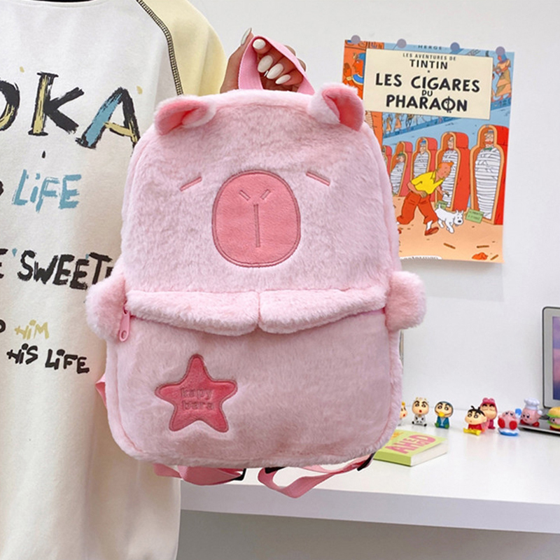 Kawaii nowy kapibara pluszowy plecak dla kobiet wszechstronna kreskówka zabawna torba Capibala torba materiałowa o dużej pojemności prezent dla dzieci