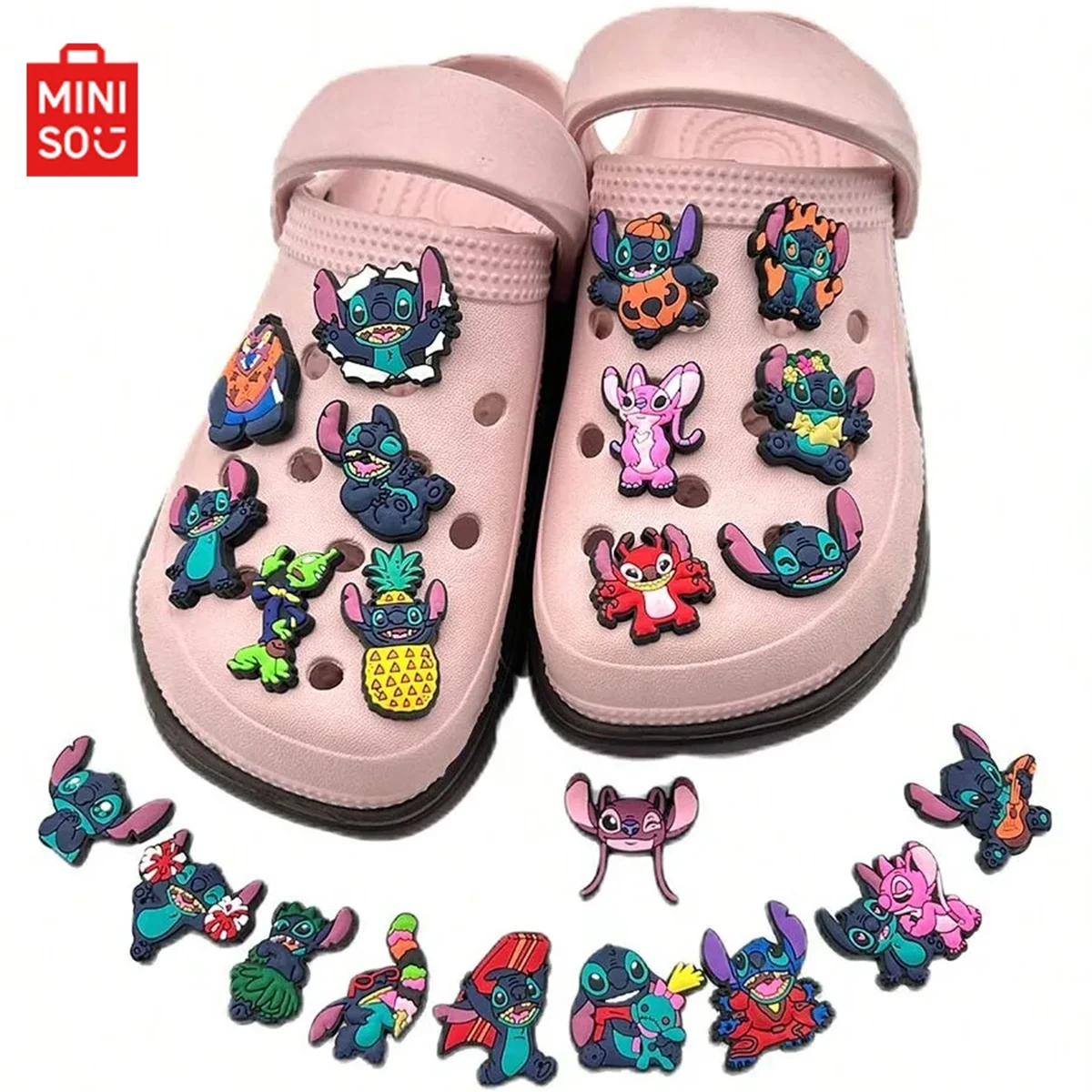 MINISO 22 Stück Stich Schuhdekorationen Zubehör Charms für Clogs Bogg Bag Bubble Slides Sandalen