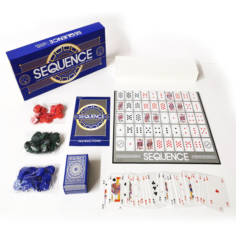 Jogo de tabuleiro Sequence Luxury Edition para 2 a 8 jogadores – Um jogo de festa familiar premium com jogos de cartas inteligentes e quebra-cabeça Gomoku