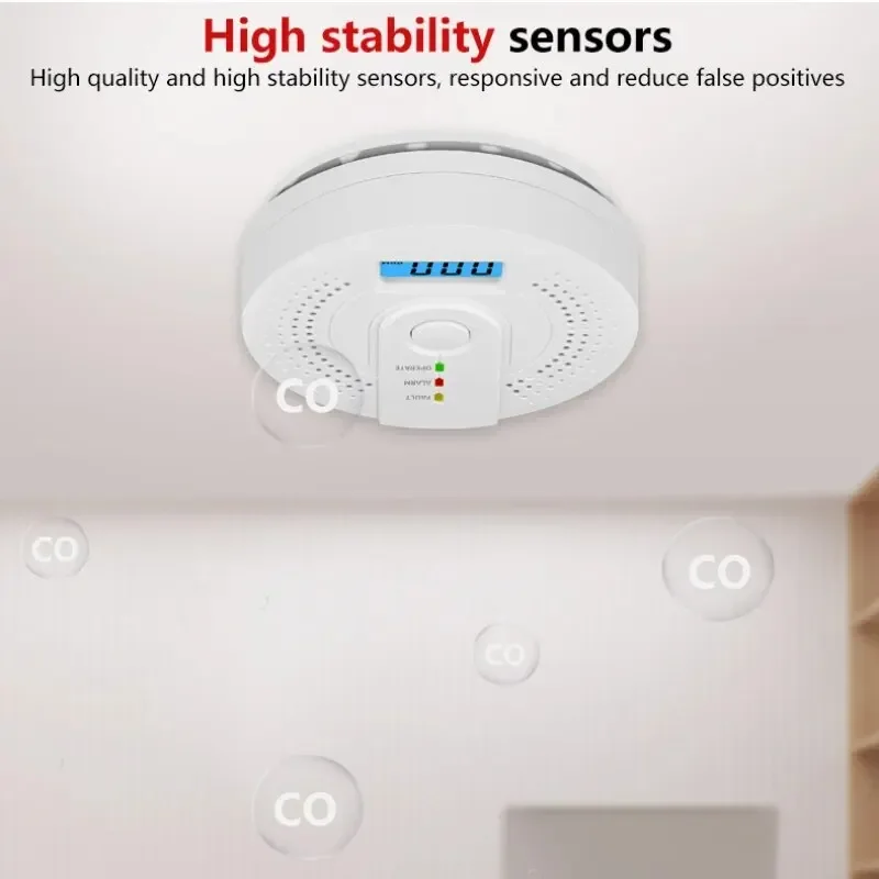 Onafhankelijke CO Alarm Sensor Koolmonoxide Alarm Detector Hoge Gevoelige Waarschuwing LCD Display CO Alarm Met UL2034