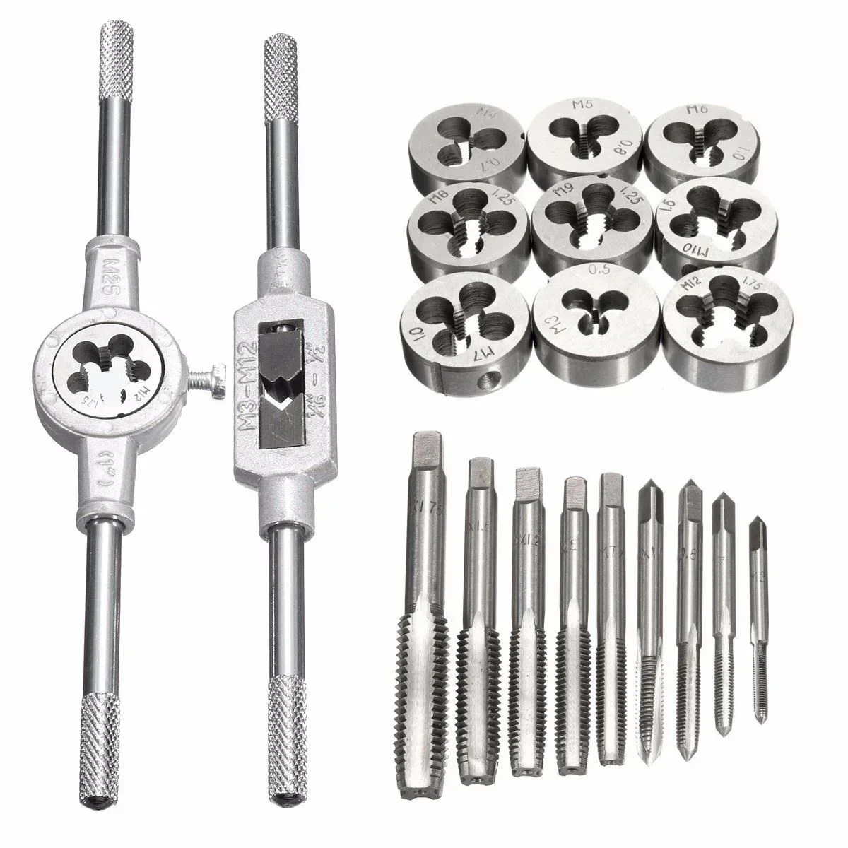 2025 Nuovo 8/12/20 Pz Maschio A Mano Metrico e Die Set Vite Filettatura Spine Dritto Conico Alesatore Strumenti M3-M12
