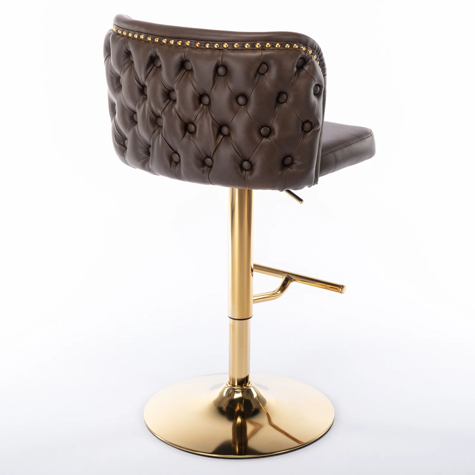 2Pcs Swivel Bar Chairs PU Upholstered Counter Bar Stools with Gold Nailheads and Base Adjustable Height For Dining Room Kitchen