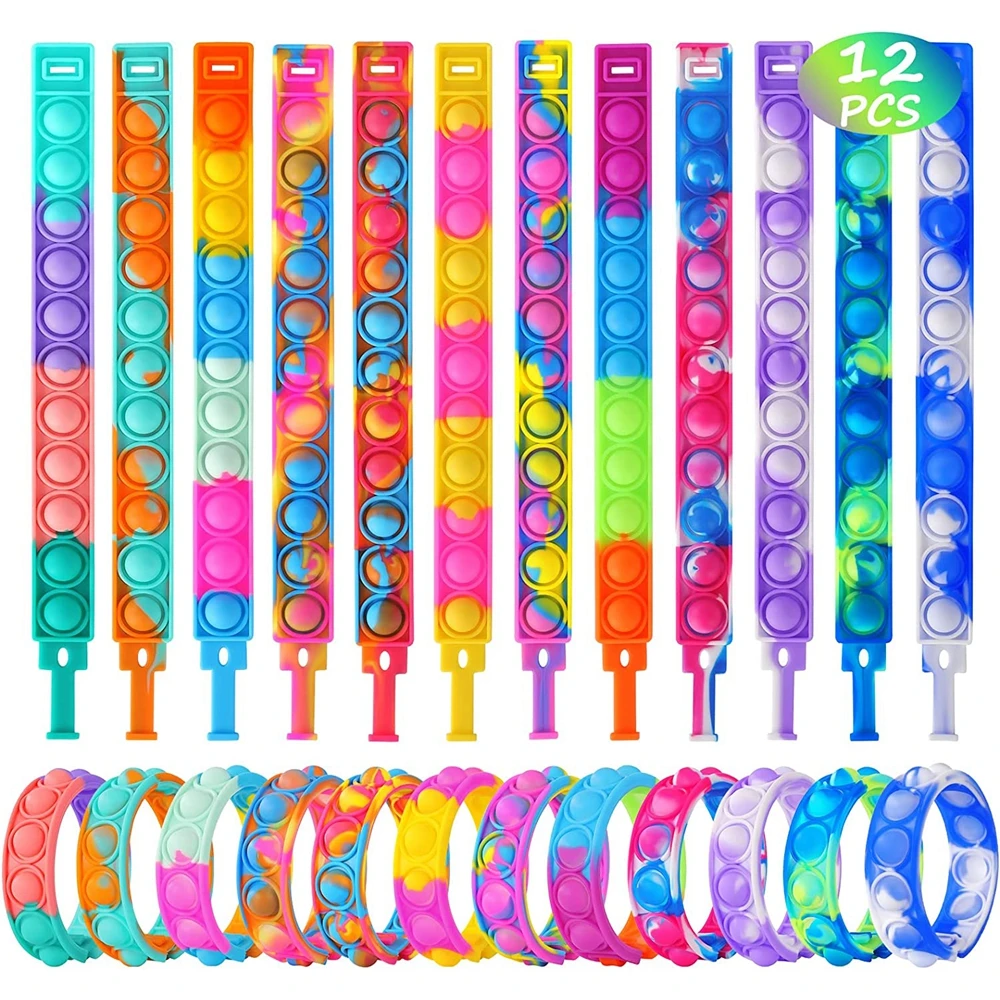 12 pçs brinquedos fidget pop pulseira festa favores bolha pulseiras push poping sensorial alívio do estresse brinquedos para crianças presentes