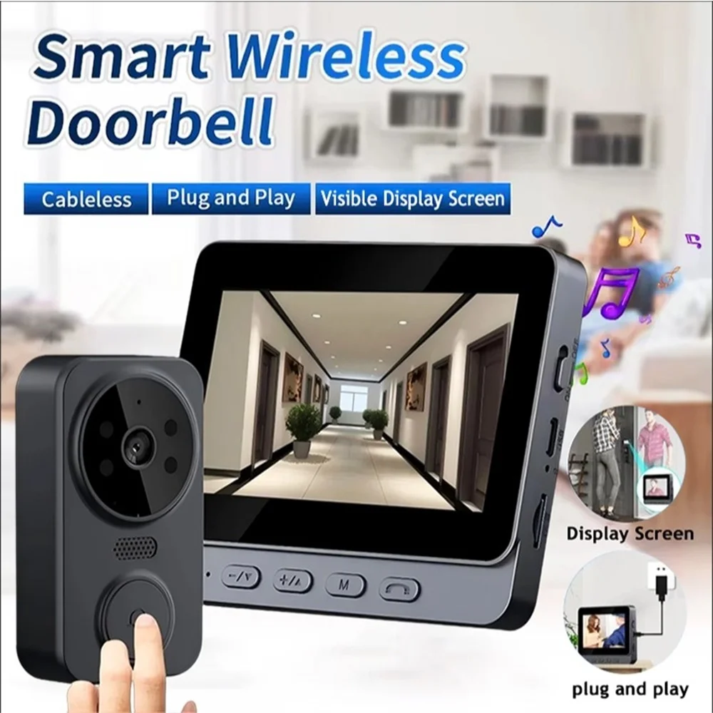 Pacchetto telecamera per campanello video wireless, telecamera di sicurezza intelligente con visione notturna, WiFi 2.4G, HD, rilevamento del movimento, archiviazione su cloud