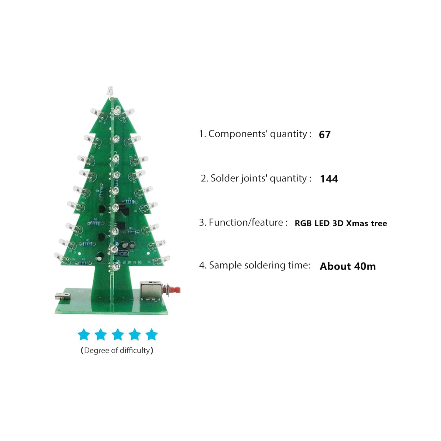 3D Xmas Christmas Tree Led DIY Kits, 7 Color Flash RGB LED Circuit Electronic Assemble Funny Kits, STEM Project PCB Board