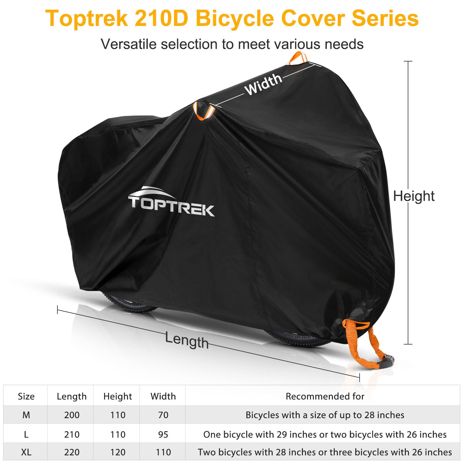 Toptrek capa de bicicleta 210d, protetor de bicicleta de alta qualidade, multiuso, chuva, neve, poeira, à prova d'água, capas protetoras para todos os climas