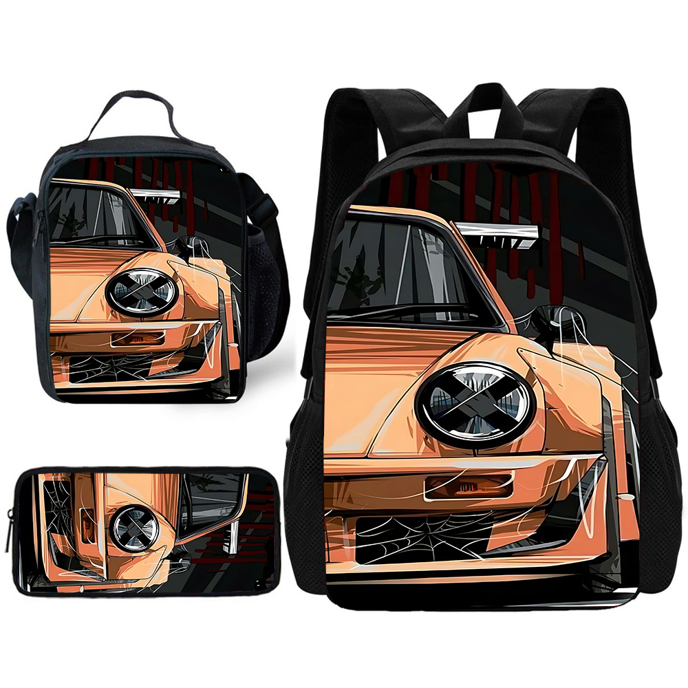 JDM Auto-Kind-Schulrucksack mit Lunchtaschen, Bleistiftbeuteln, Schultaschen für Jungen und Mädchen, bestes Geschenk