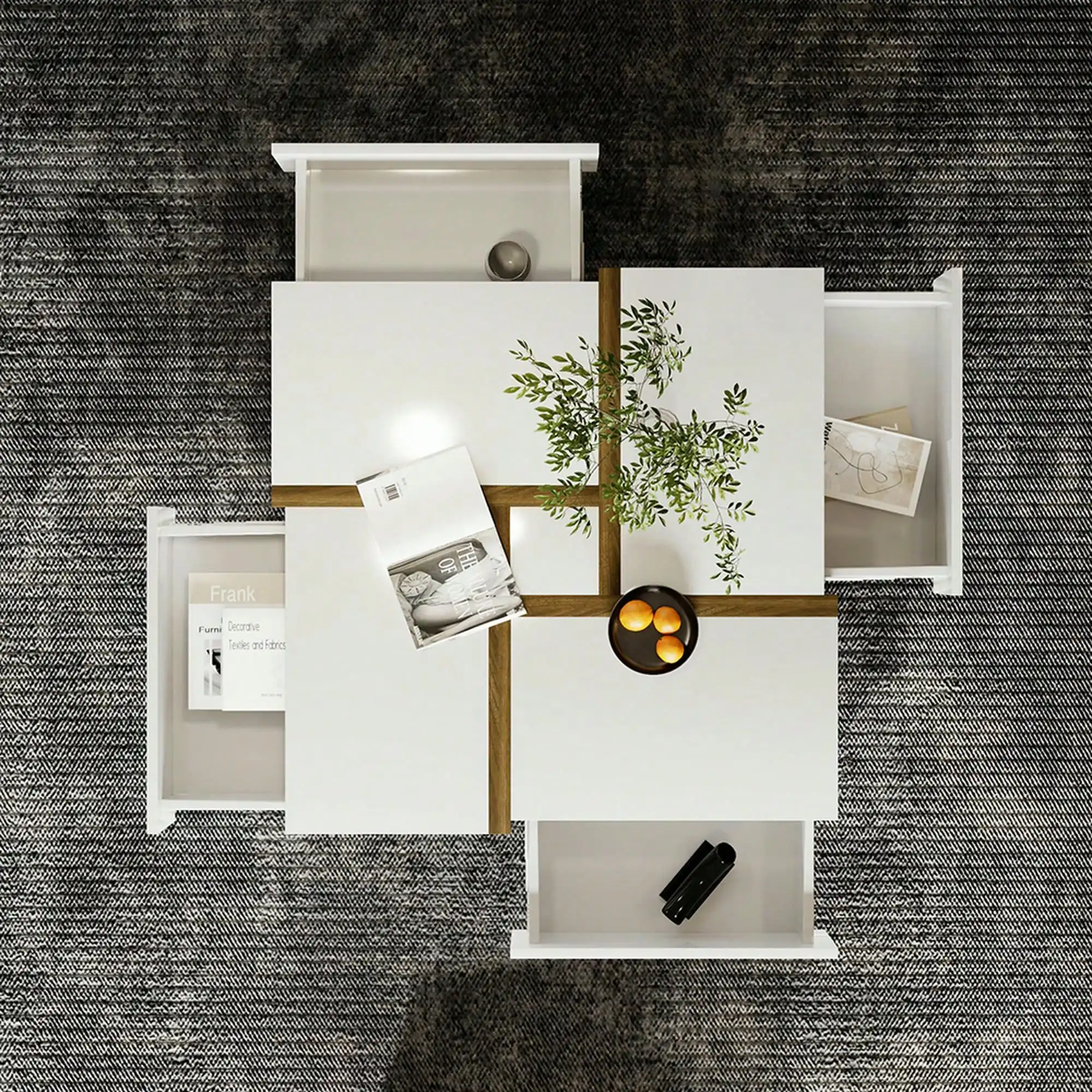 KOMHTOM Mesa de centro funcional quadrada moderna com 4 gavetas e espaço de armazenamento inferior, mesa de sala de estar, mesa de centro