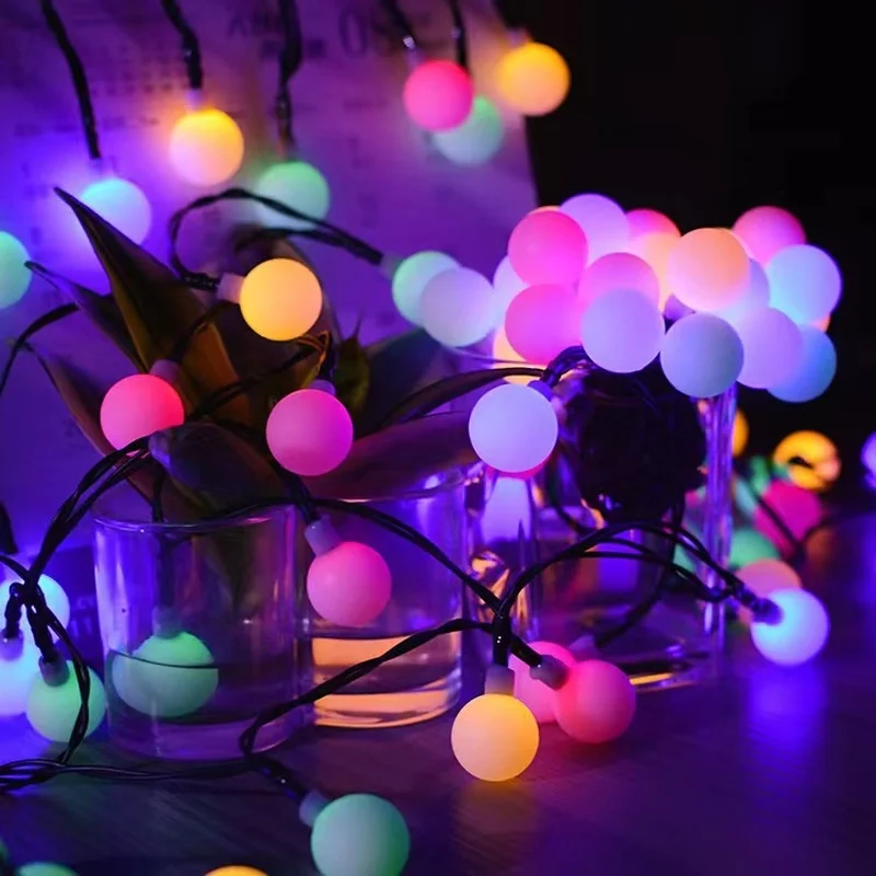 Guirnalda de luces LED con forma de bola, cadena de hadas, lámpara impermeable para exteriores, Navidad, vacaciones, boda, fiesta, decoración, USB/alimentación por batería