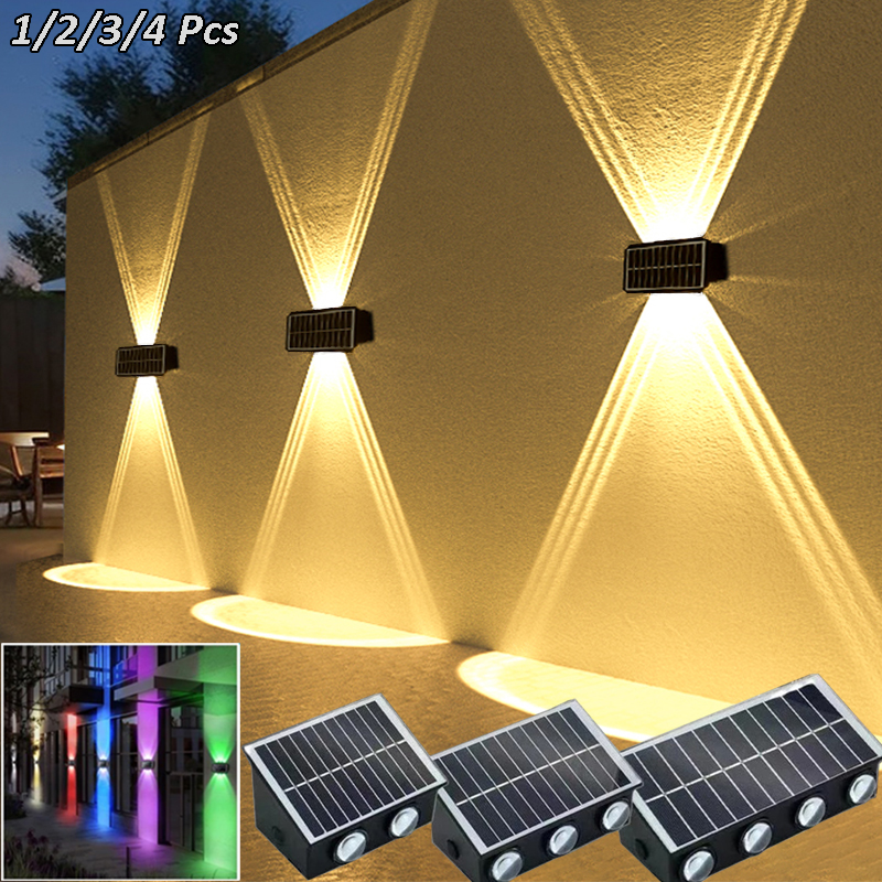 Foco de pared Solar 4/6/8LED, iluminación superior e inferior para exteriores, farola impermeable con energía Solar para balcón, patio y jardín