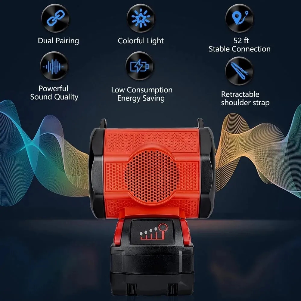 Portable Bluetooth Speaker Stero Player Cordless Loudspeaker Amplifier for Milwaukee 18V Li-ion Battery With USB Party Outdoor