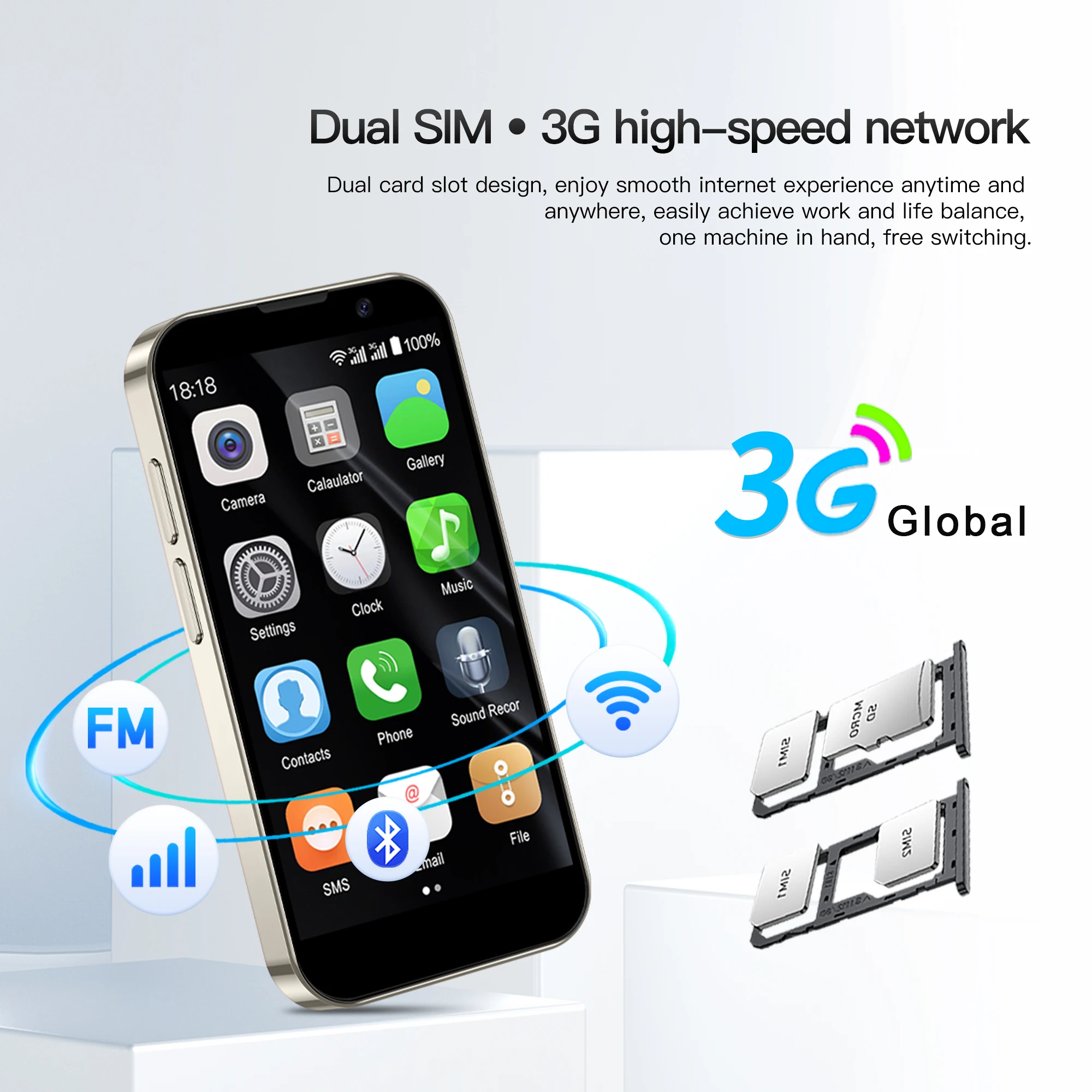 2025 Venta caliente 16SE Mini 3G Smartphone Android 9,0 pantalla de 3,0 pulgadas Dual SIM desbloqueo facial 2GB + 16GB Play Store teléfono móvil de tamaño pequeño