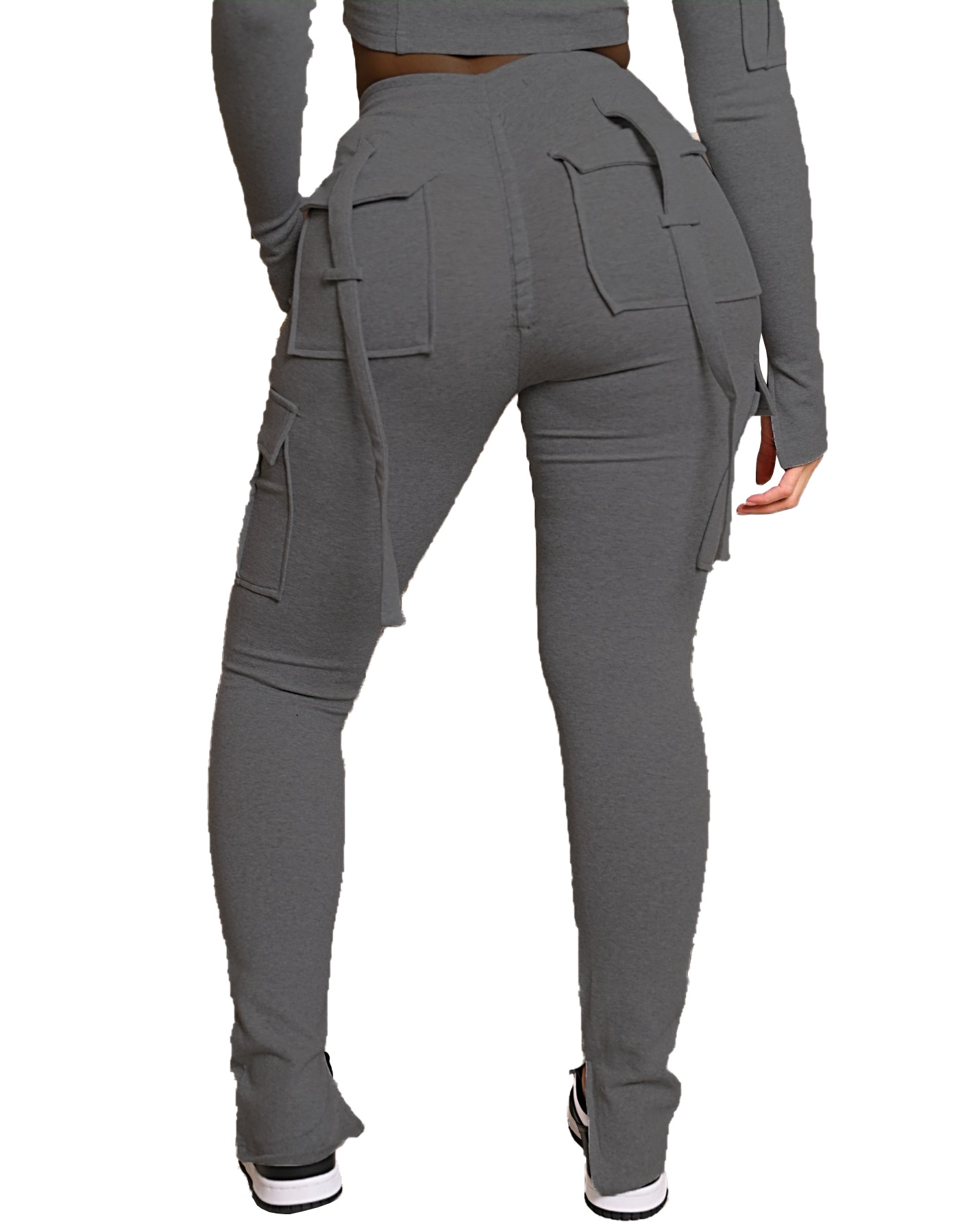 Pantalones Cargo largos para mujer, pantalón Sexy, ajustado, informal, empalme con cordón, bolsillo con botón, recto, con cordones, cintura alta elástica