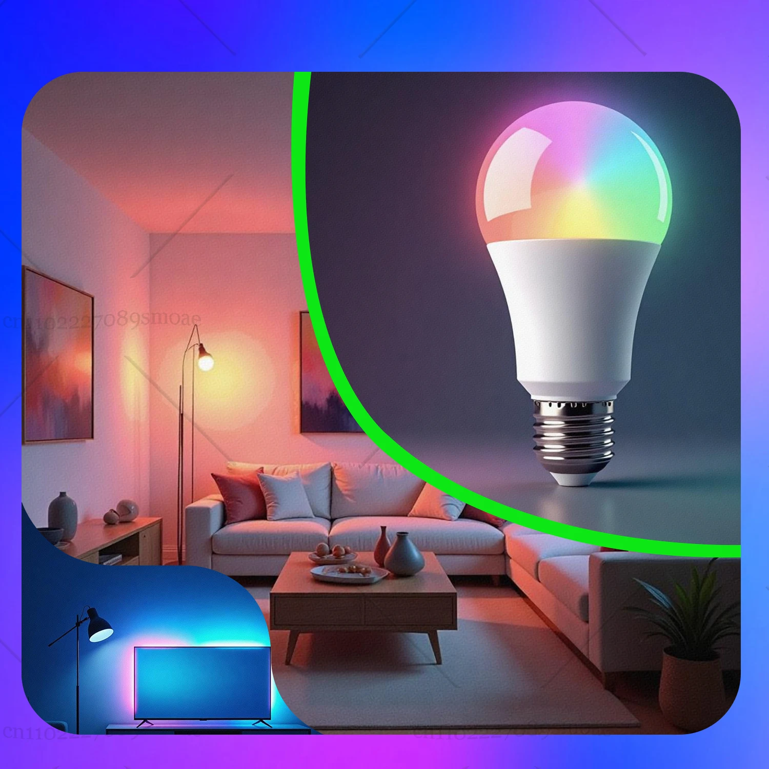Żarówka LED Tuya Smart E27, Bluetooth RGB+CW+WW z timerem i sterowaniem grupowym, AC 86-256V 15W do oświetlenia wnętrz w sypialni