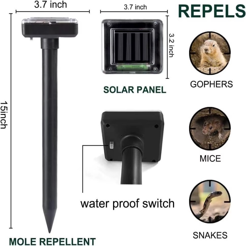 Solar Ultrasonic Rat Repellent Built-in Buzzer Outdoor Ultrasonic Garden Lawn LED Electronic Breeding Snake Repellent