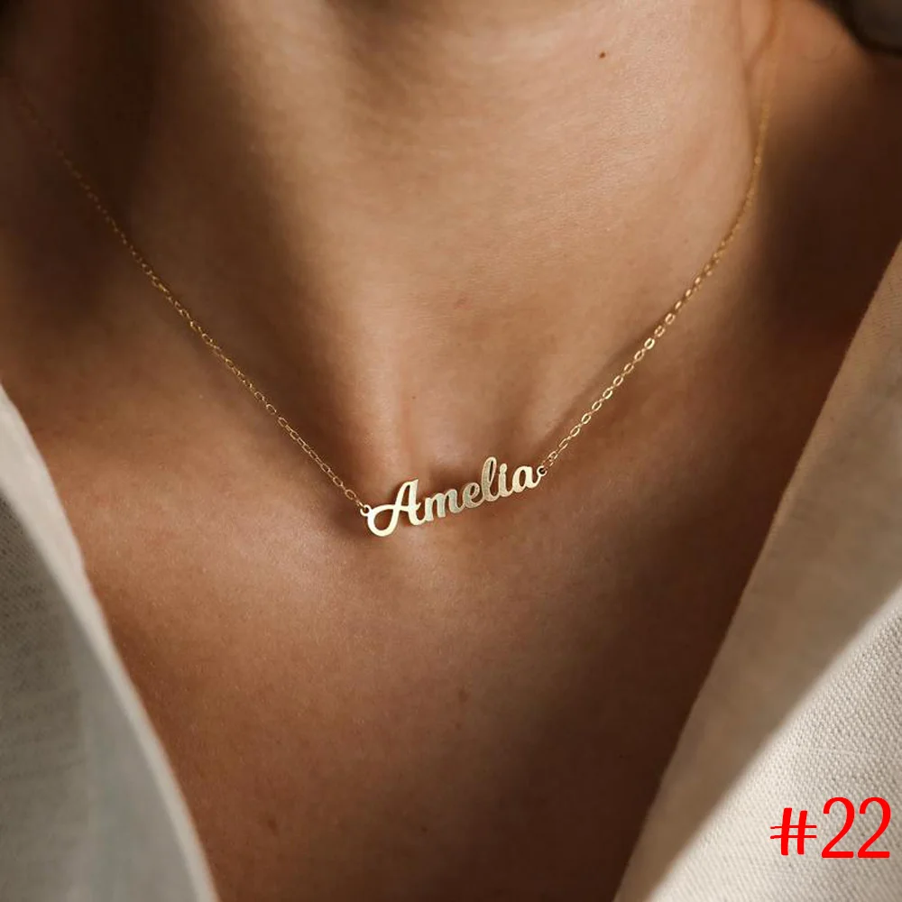 collar acero inoxidable mujer collares de moda 2022 mujer Collares con nombre personalizados para mujer, joyería de acero inoxidable con letra cursiva, colgante árabe, caja de oro, cadenas, Gargantilla, regalos choker