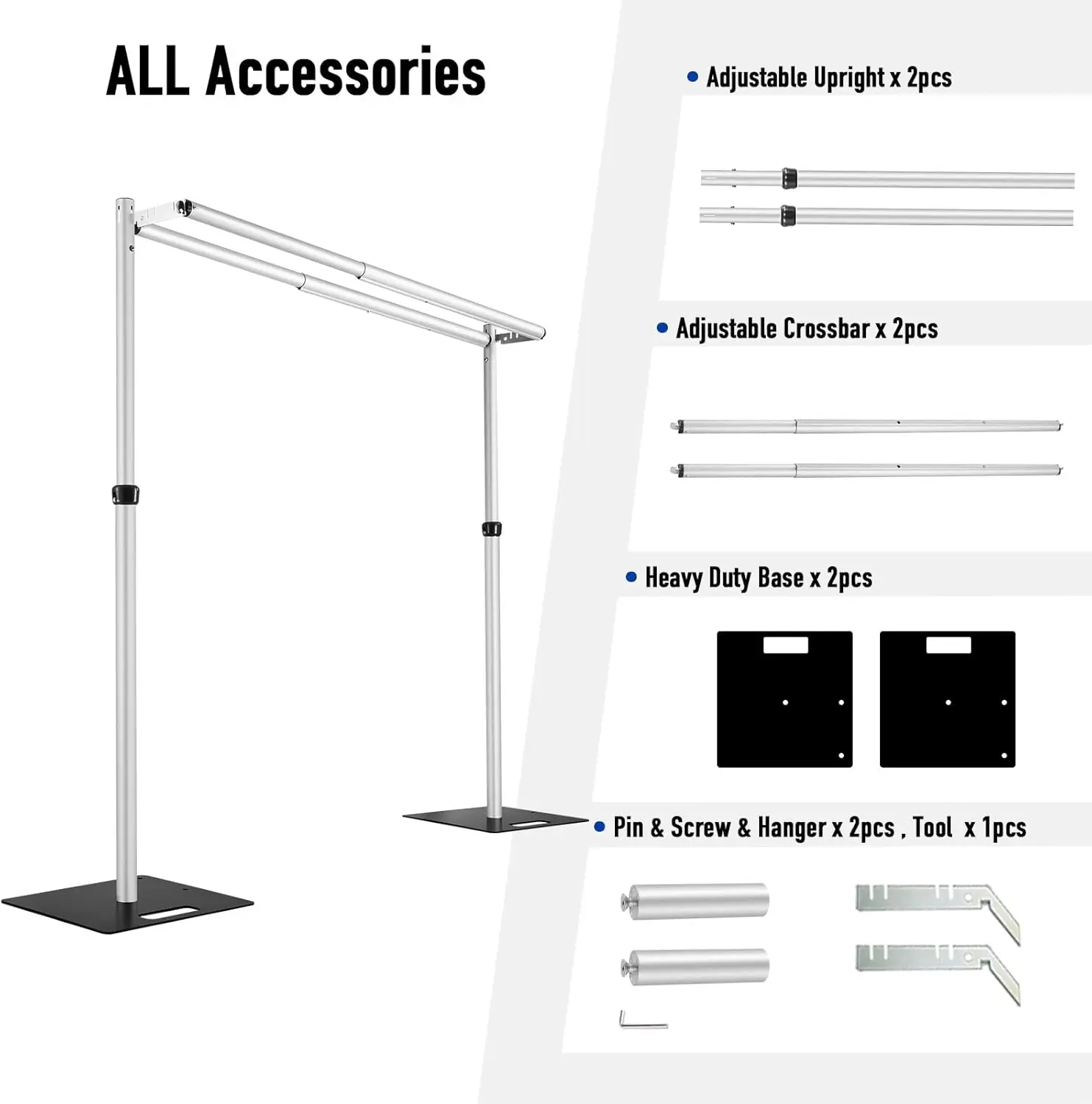 10x10Ft Double Crossbar Pipe and Drape Stand, Heavy Duty Adjustable Backdrop Stand, Aluminium Flower Wall Backdrop for Event,