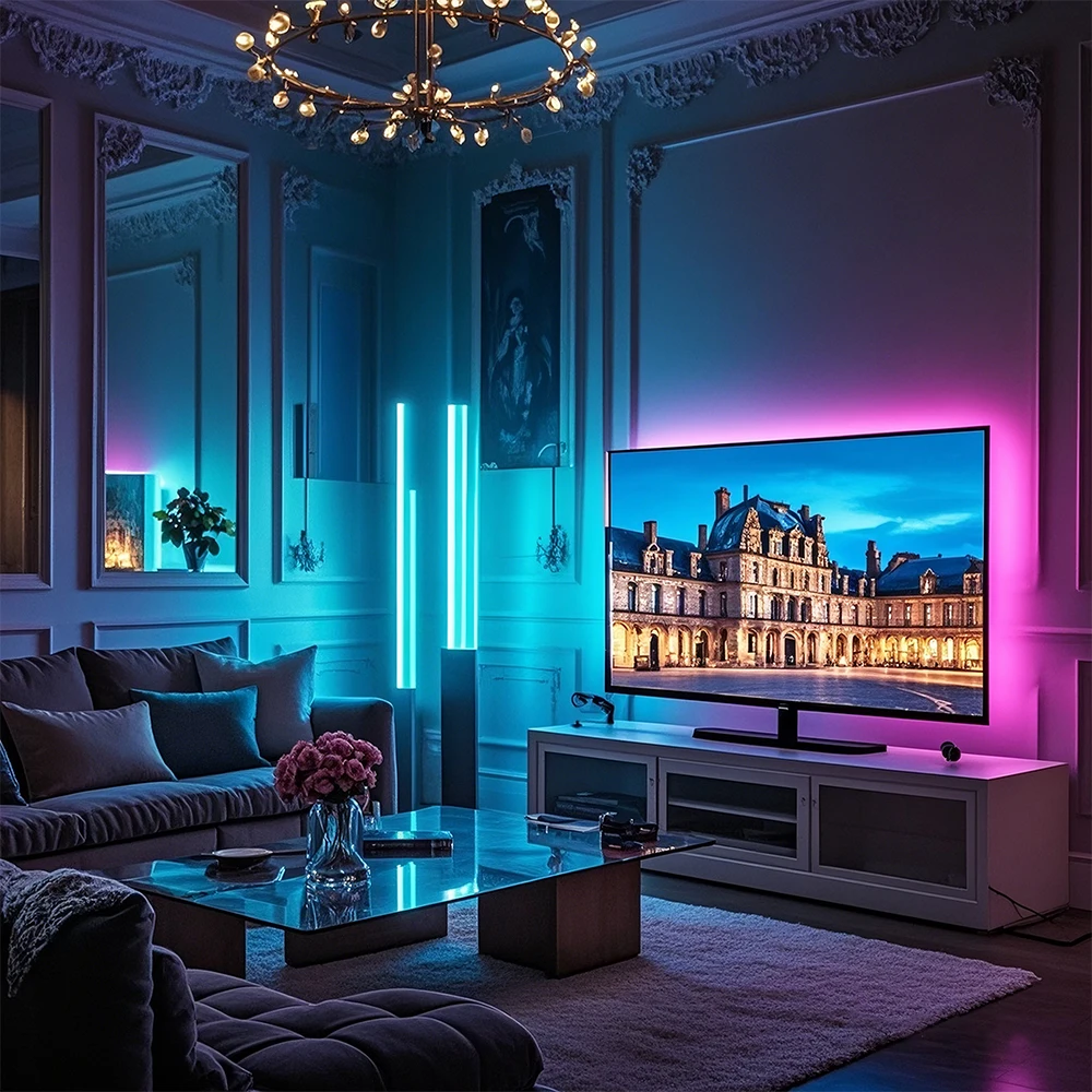 GIPOYENT TV Striscia di luce di retroilluminazione a LED Bluetooth APP Controllo Sincronizzazione musicale RGB Colore cambia retroilluminazione per TV 32-60 pollici 3M-10M