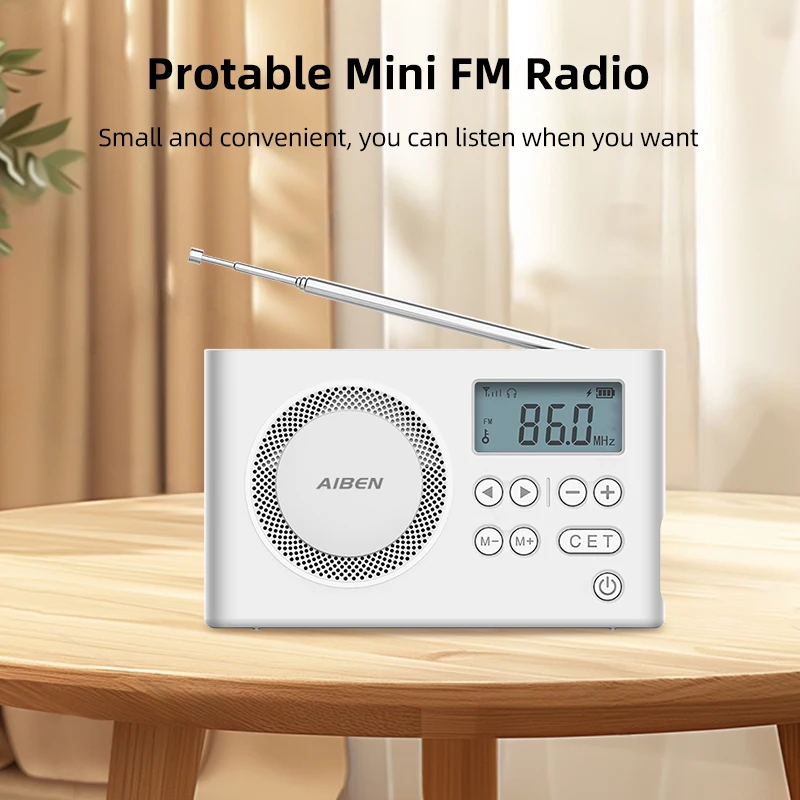 AIBEN C5S Mini Radio portátil de mano recargable Digital FM USB puerto de carga dispositivo altavoz