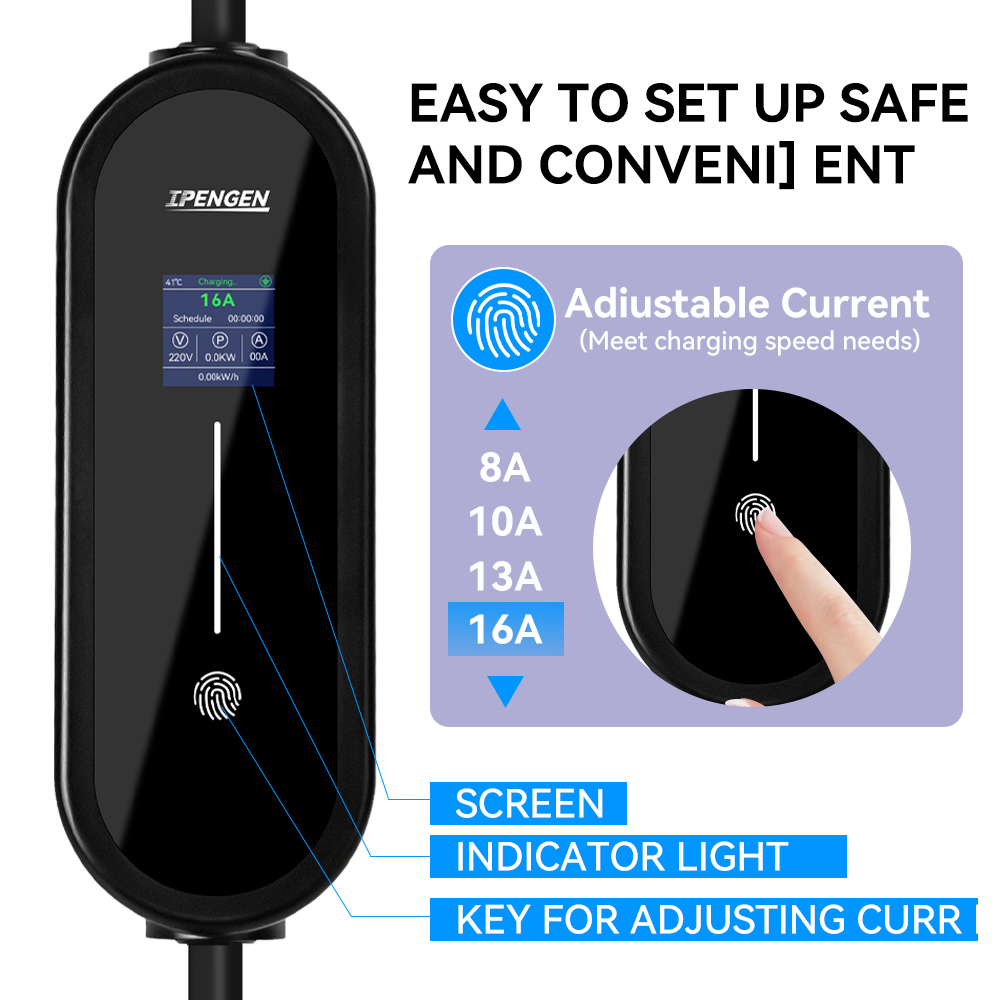 IPENGEN 3.5KW Draagbare EV Charger 5M Kabel Type2 IEC62196/GB/T Connector 16A 1 Fase Type1 Wallbox Opladen voor Elektrisch Voertuig