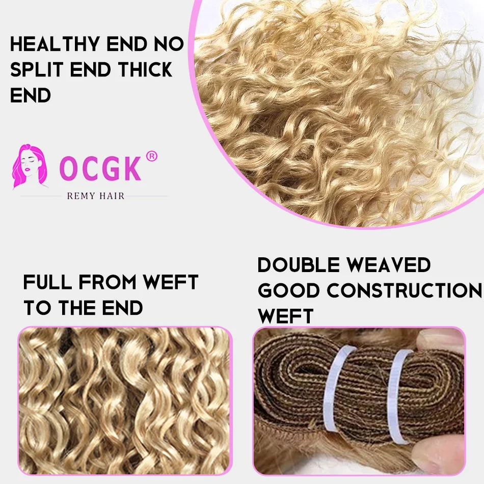 12-26Inch Tự Nhiên Remy Tóc Sợi Ngang Ý Sóng Nước Bó Humain Tóc Xoăn Tóc Phần Mở Rộng Cho Người Phụ Nữ tóc Vàng Ombre