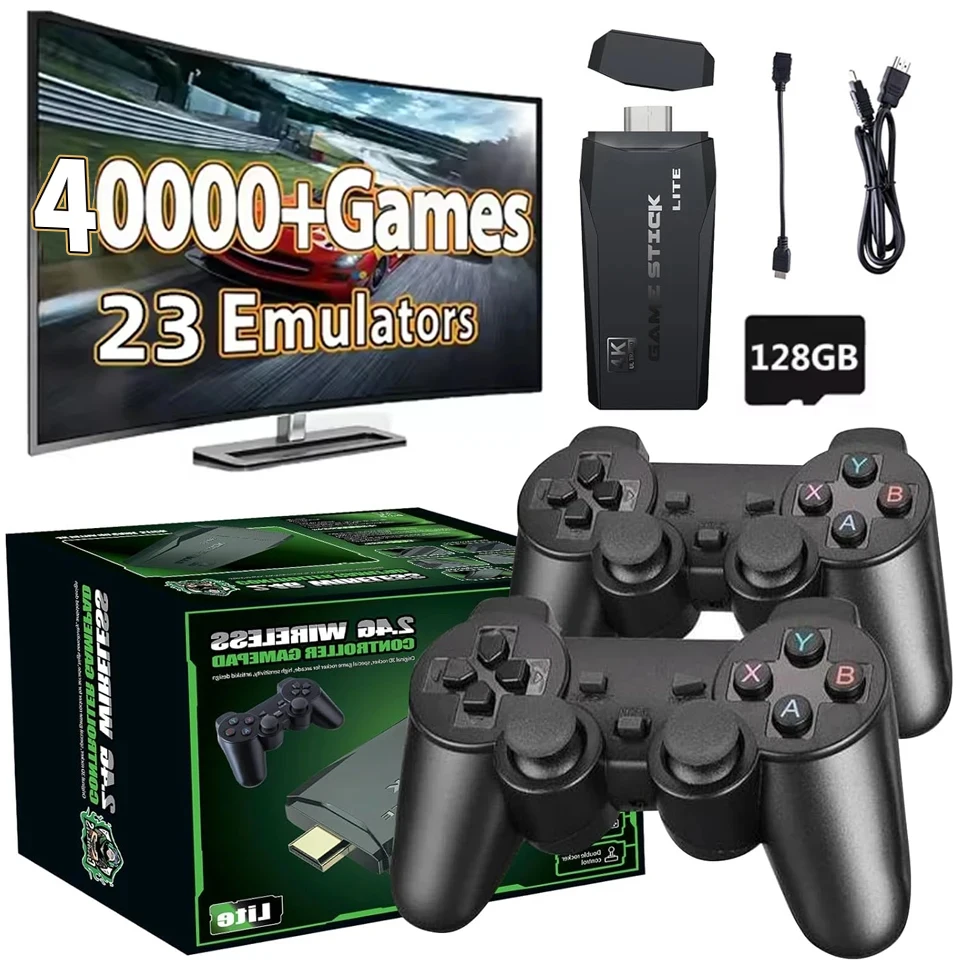 M8 4K Mini Game Stick 40000 gier wbudowanych z podwójnymi bezprzewodowymi kontrolerami 2.4G Konsola do gier wideo