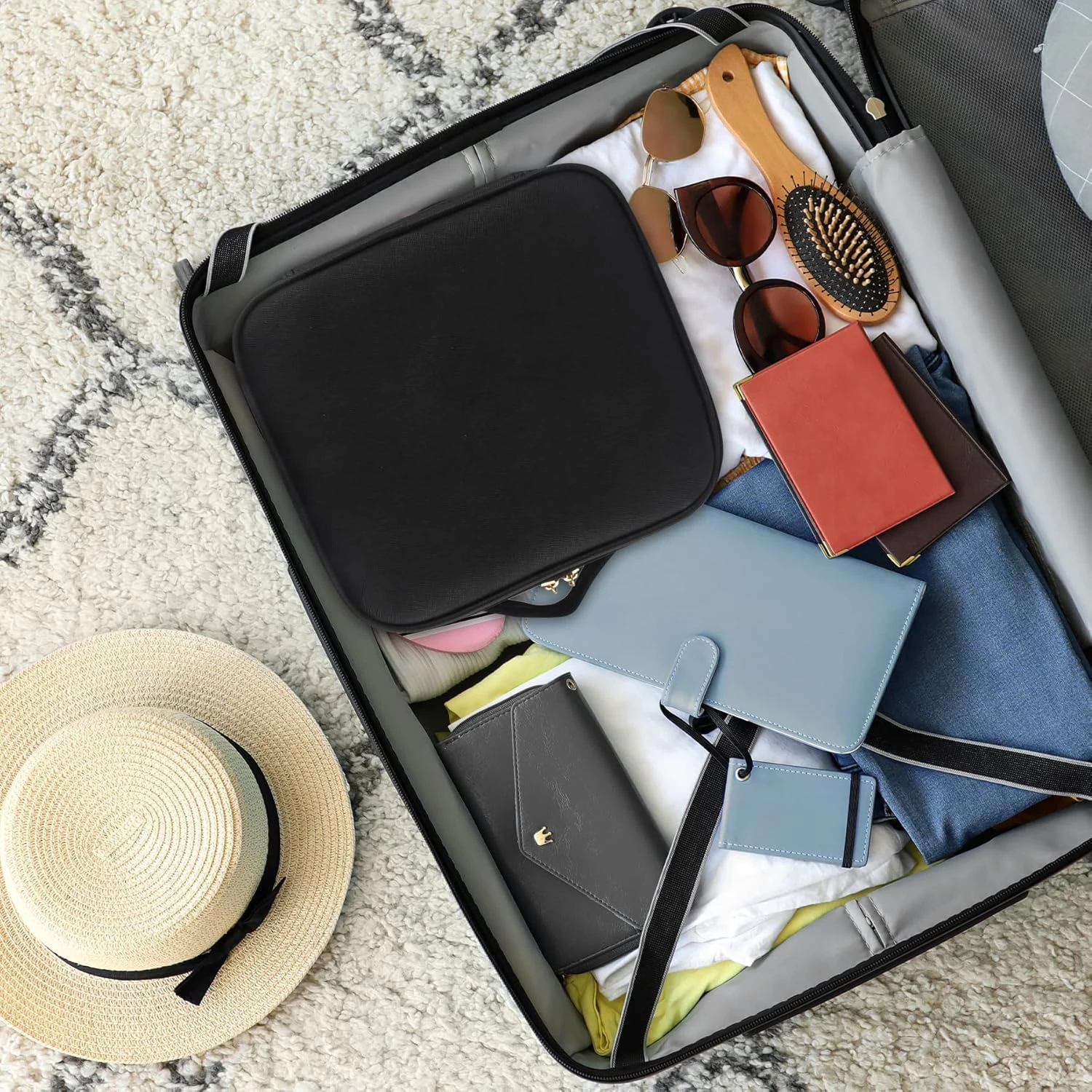แต่งหน้าพร้อมกระจก 3 ปรับความสว่าง Travel Train Case กระเป๋าเครื่องสําอางแบบพกพา Partition กันน้ํา