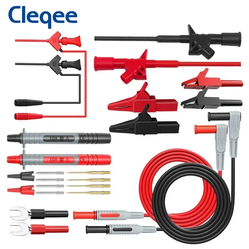 Комплект тестовых проводов для мультиметра серии Cleqee P1300, 4 мм, штекер типа «банан», кабель, тестовый крючок, зажим для зонда, зажим типа «крокодил», набор автомобильных инструментов