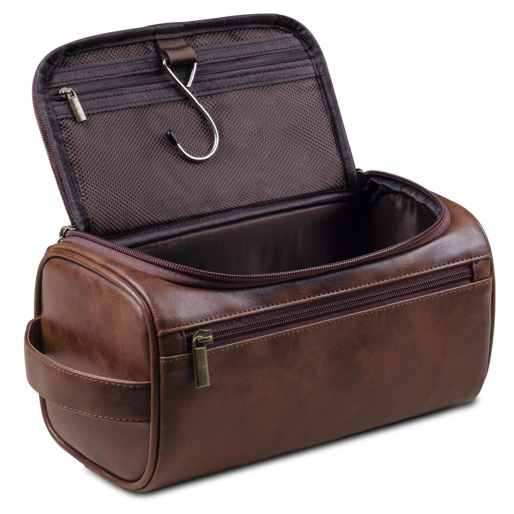 Neceser de lujo Vintage de PU para hombre, neceser de viaje para negocios, estuches de maquillaje para cosméticos, organizador de almacenamiento colgante para hombre, bolsas de lavado