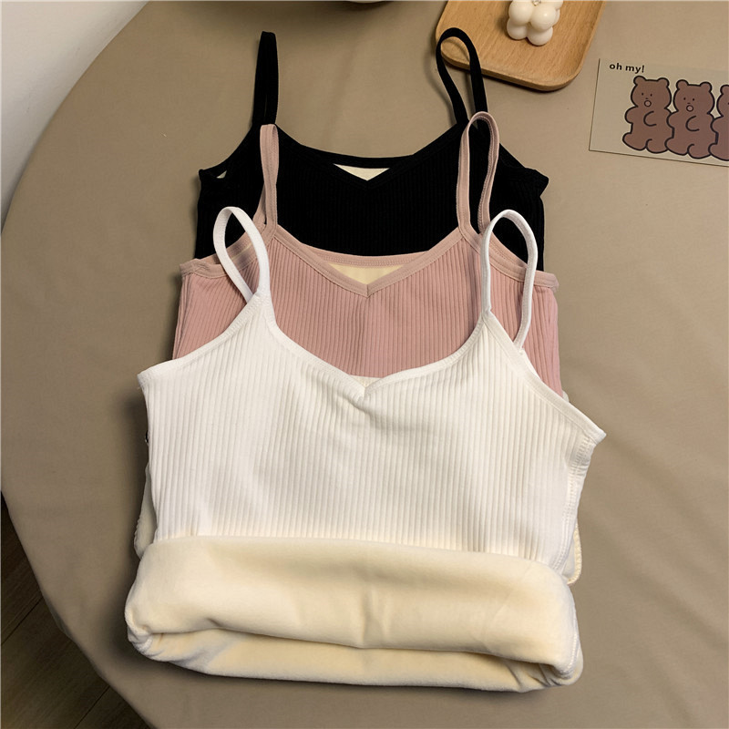 Vrouwen Winter Warm Ondergoed Effen Kleur Thermische Casual Nachtkleding Sexy Elasticiteit Vrouwelijke Dunne Fluwelen T-shirt Mouwloze Tops