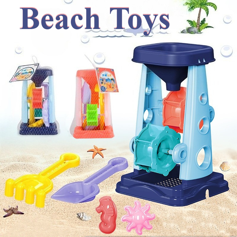 Strandspielzeug-Set für Kinder, Sandrad, Sandeimer, Roller, Schaufel, Rechen, Segelboot, Sanduhr, niedliche Formen, Sommer, Outdoor, Sandkasten, Sandspielzeug