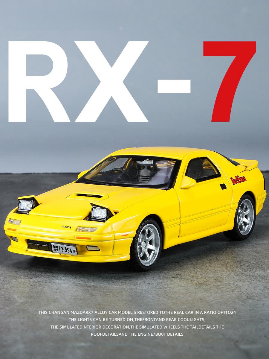 1/32 Mazda RX7 Initial D Miniature Diecast RX-7 Toy Car Model Sound & Light Doors Openable Collection Gift for Children Boy Kid