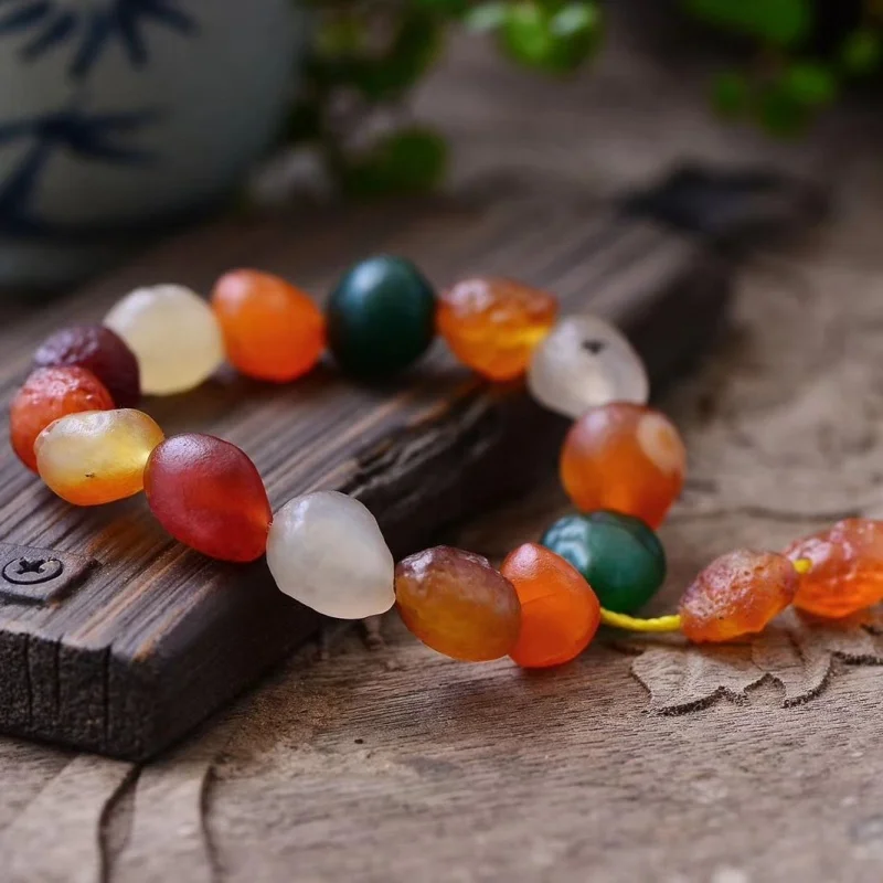 Pulsera de piedra cruda de ágata Alashan, pulsera de cuentas de ágata Gobi, corazón de azúcar, forma Irregular colorida, regalo Unisex