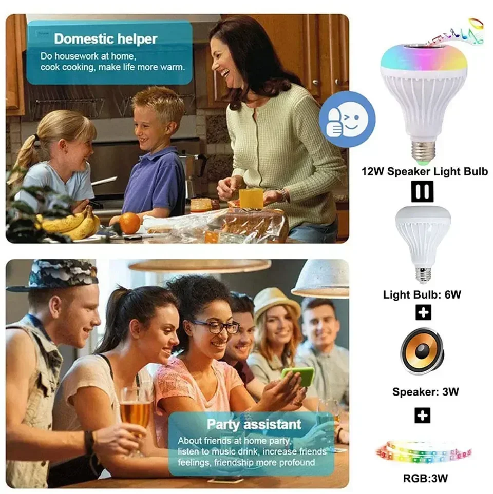 85-265V E27 Bluetooth Music Bulb RGBW With Remote Control DJ Disco Stage Speaker Bulbs For Bedroom Living Room Stage Lighting