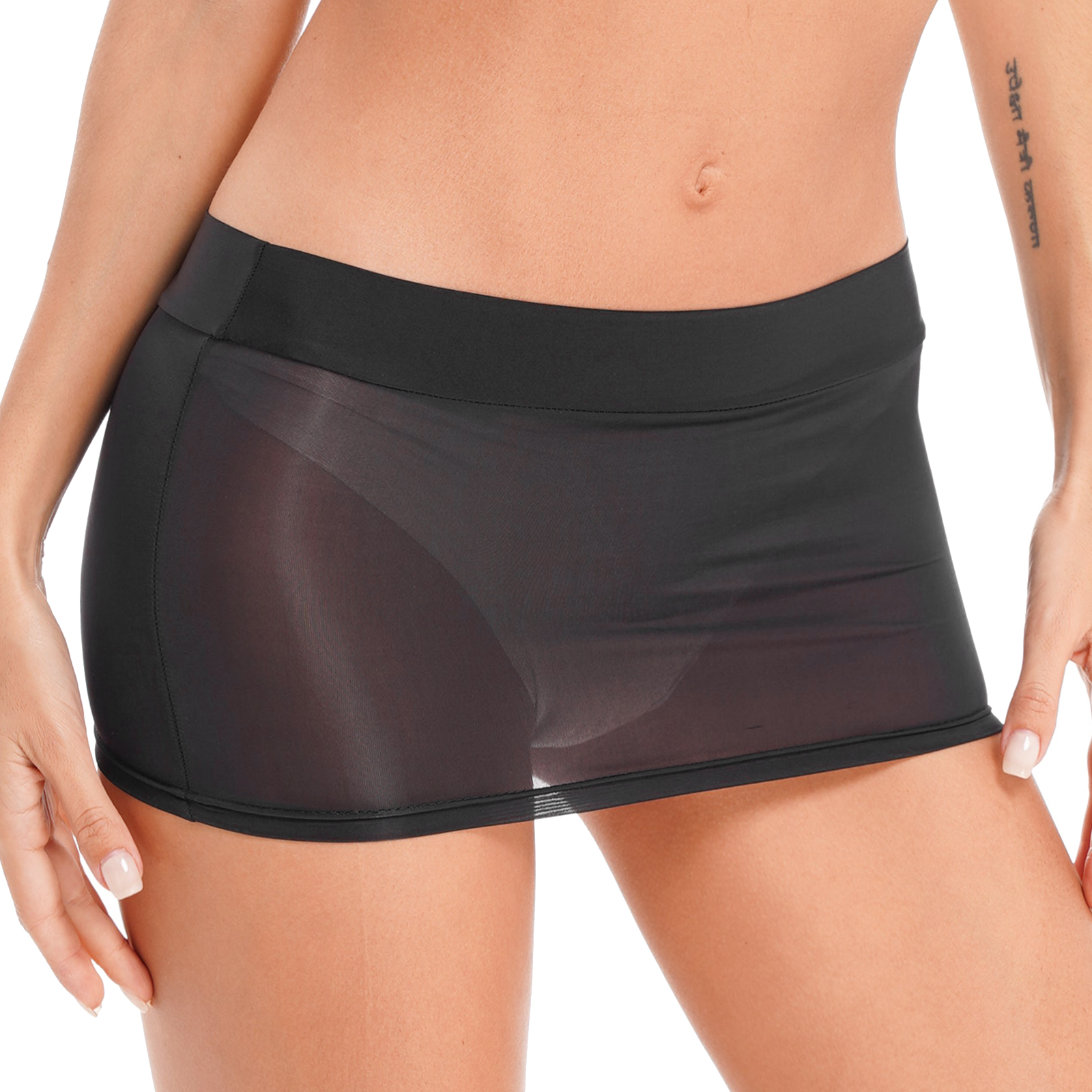 Minifalda semitransparente para mujer, ropa de playa Sexy, lencería, bloque de Color sólido/falda de tubo de tiro bajo