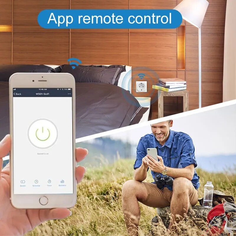 Enchufe inteligente para hogar, WiFi, 20A, enchufe europeo, Control remoto, temporizador, Monitor de potencia, compatible con voz, Google Home, Alexa