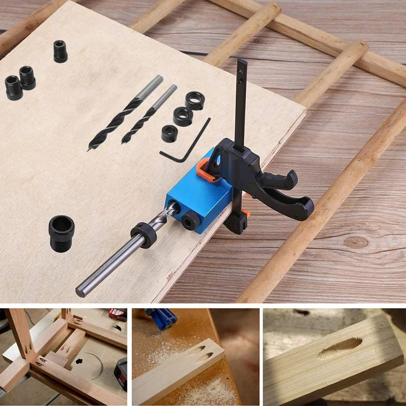 Pocket Hole Jig Kit Woodworking Hole Drilling bit 15 Degree Drill Guides Joint Angle Drive Adapter Locator Carpentry Tool