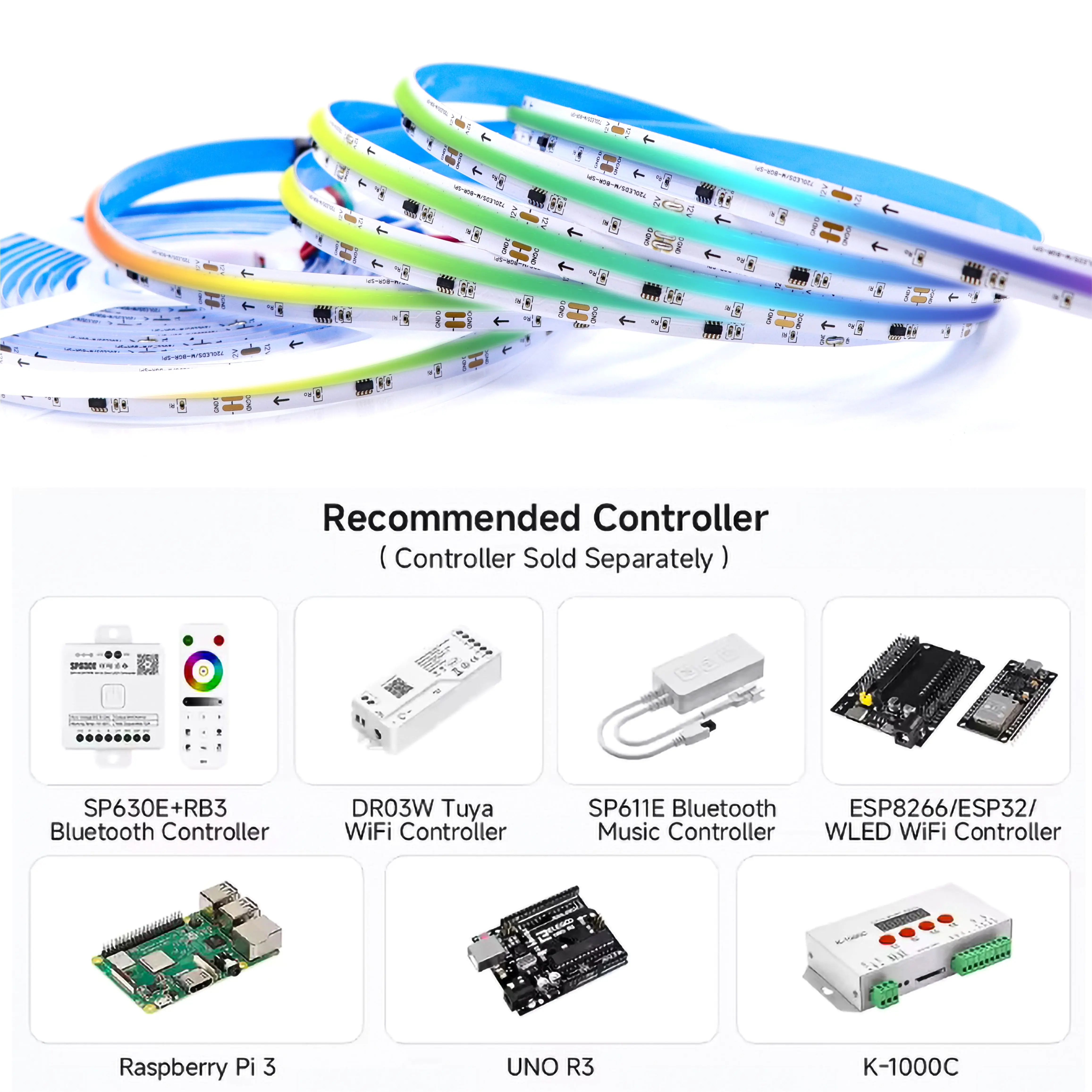 COB 720 576 SPI RGB IC tira de luz LED Ws2811 LED direccionables Color de sueño DC12V 24V WS2812b luces FOB FCOB de alta flexibilidad RA90
