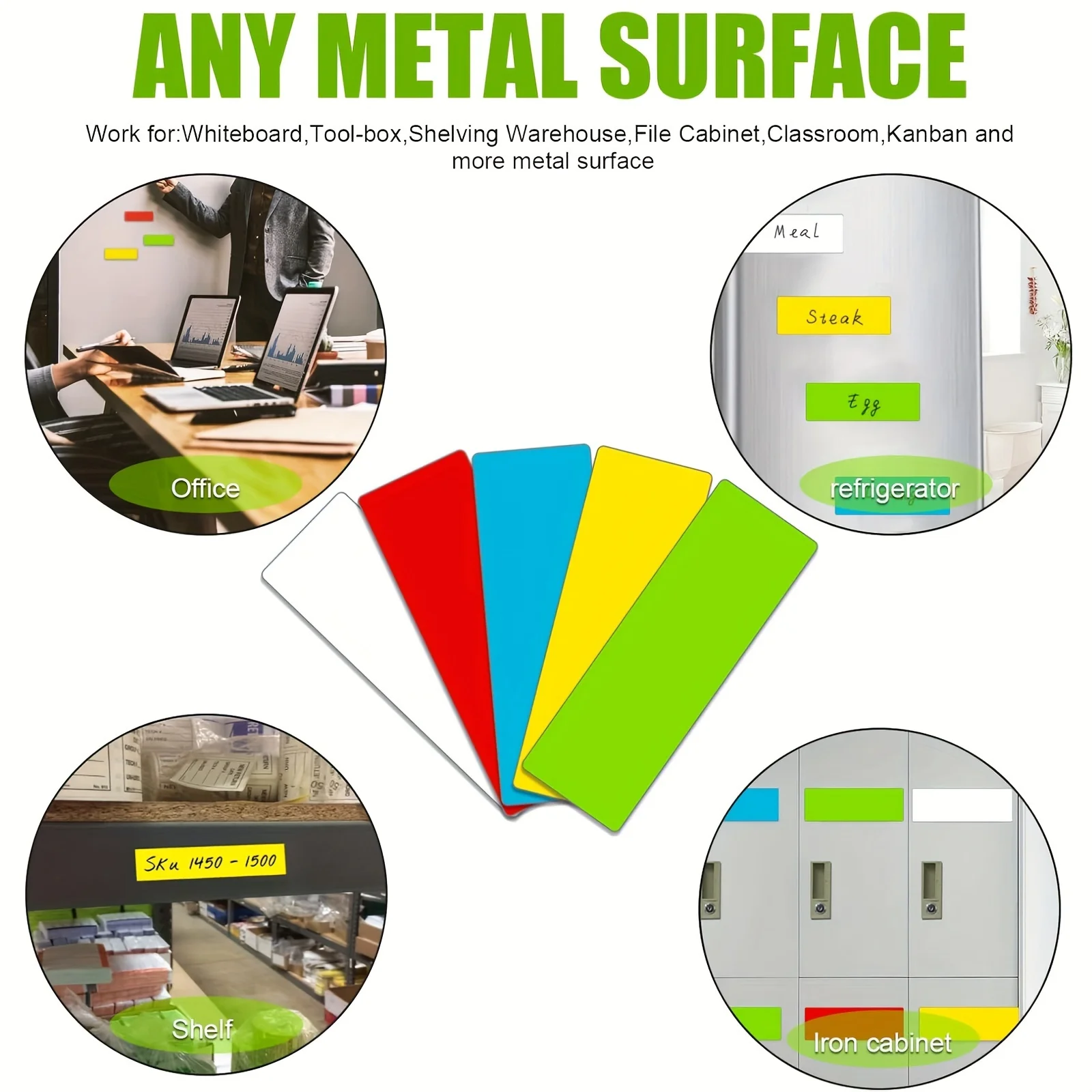 50 Pcs Full-Color Magnetic Labels 3.2x1.2 Inch Five-Color Mixed Reusable Name Label Strips for Organization